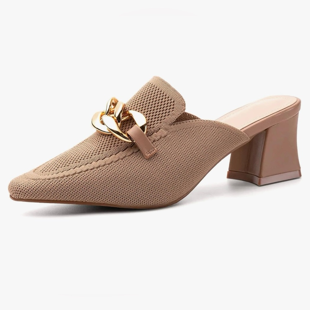 Chic Tan Mules with Gold Chain Detail